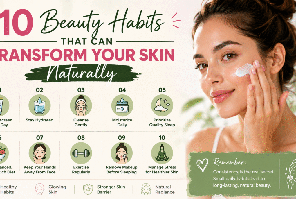 Woman following healthy beauty habits for naturally glowing skin