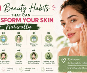 Woman following healthy beauty habits for naturally glowing skin