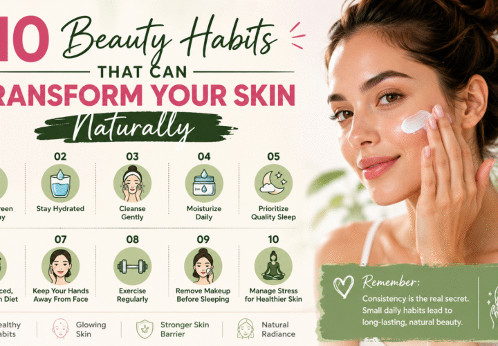 Woman following healthy beauty habits for naturally glowing skin